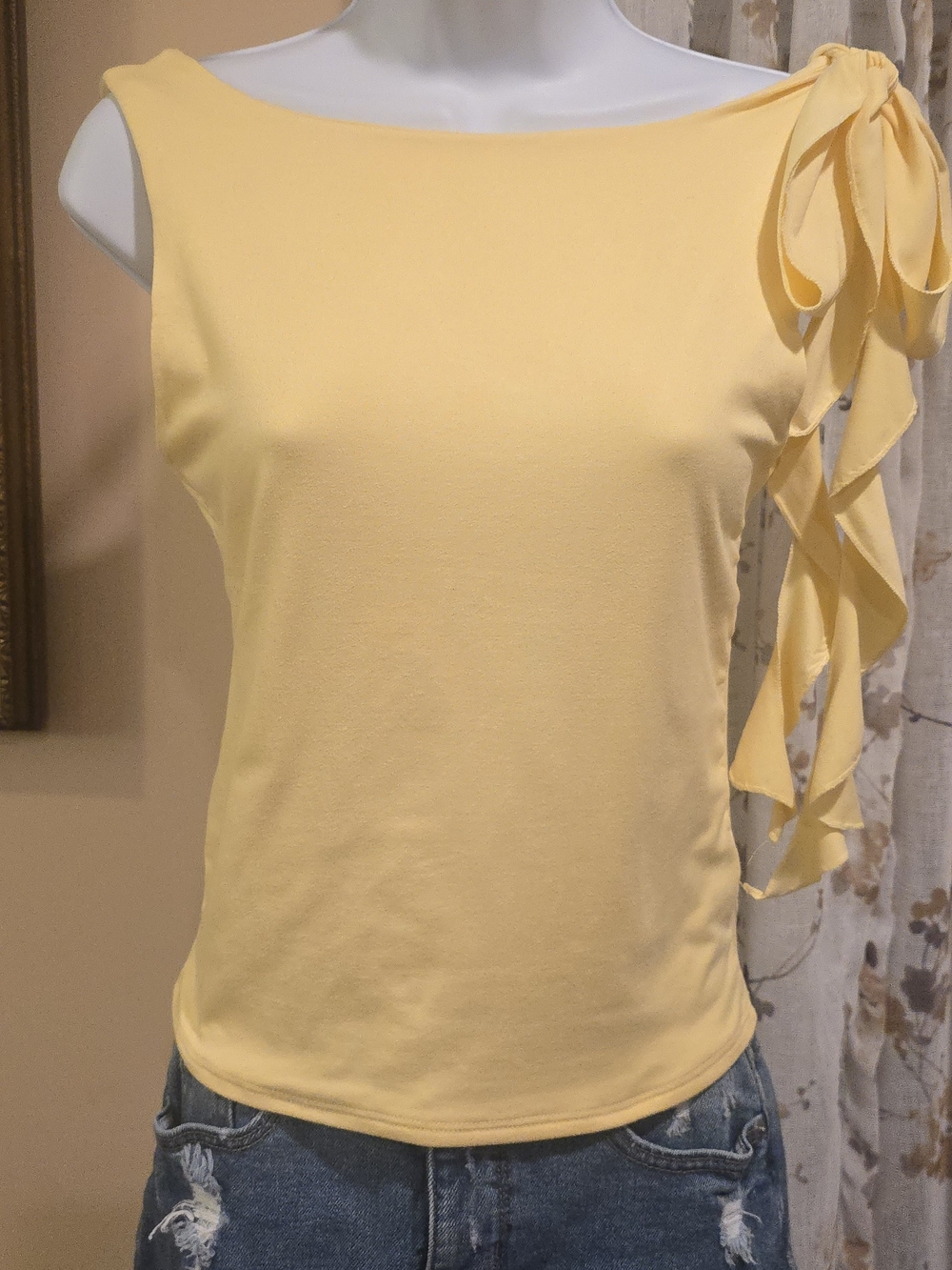 Yellow One-Shoulder Tie-Detail Women's Tank Top